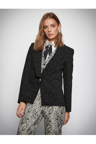 Koton Melis Ağazat X Koton - Jakarlı Cep Detaylı Blazer Ceket Siyah 3wak50120ek 3WAK50120EK999 Siyah
