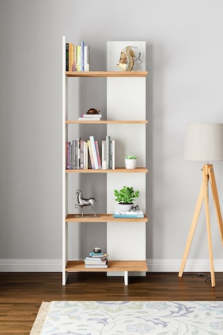 Asimetrik Beş Raflı Kitaplık Beyaz- Atlantik Çam