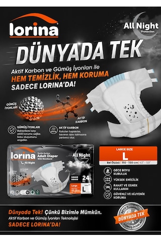 Aktif Karbon & Gümüş İyon Destekli Bel Bantlı Hasta Bezi Large 24 Lü L