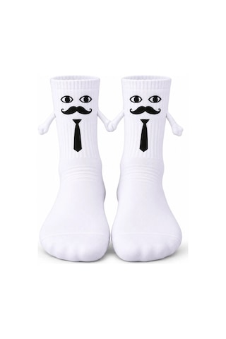 Womanandkids Wak Mıknatıslı Damat Çorabı Erkek Beyaz Bıyık Kravat El Ele Tutuşan Düğün Çeyiz Bohça Eğlenceli Çora
