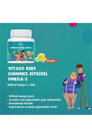Vitago Kids Gummies Bitkisel Omega-3 içeren Çiğnenebilir Form Takviye Edici Gıda