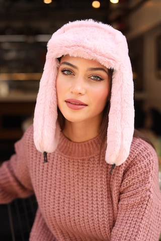 Çıtçıtlı Kürklü Kulaklıklı Peluş Bere Şapka Rkş-03 Pudra Pudra