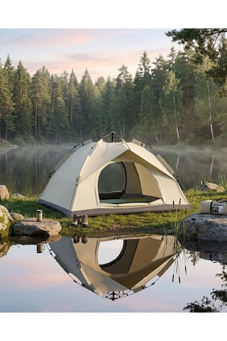 2 3 Kişilik Otomatik Kamp Çadırı Suya Dayanıklı Çift Astarlı Outdoor Çadır Sarı
