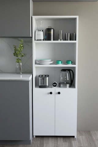 Kapaklı Çok Amaçlı Mutfak Dolabı 150x50x22 Cm - Raflı Erzak Dolabı Modern Depolama Ünitesi Beyaz