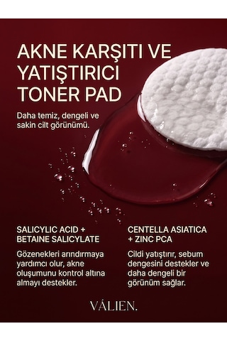 Vàlıen Akne Karşıtı Yatıştırıcı Toner Pad 60 Adet