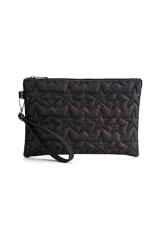 Newish Polo Kadın Simli Yıldız Desenli Bilek Askılı Portföy/clutch El Çantası Siyah