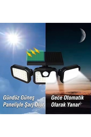 1725a 30watt Güneş Enerjili Hareket Sensörlü 74 Ledli 3 Modlu Solar Duvar Sokak Lambası 1