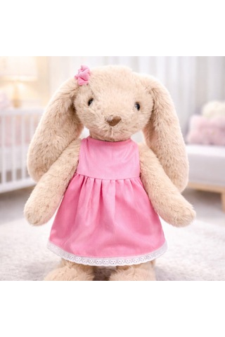 Elbiseli Beyaz Tavşan Peluş Oyuncak 45 Cm Kahverengi