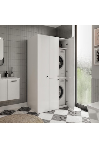 Savana Çamaşır Ve Kurutma Makinası Dolabı + Ek Dolap Beyaz