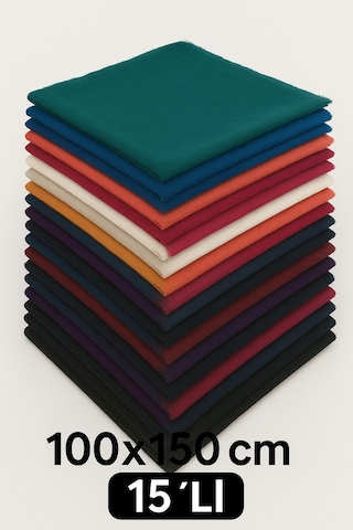 15'li Flamlı Düzrenk Dağıtmalık Hac Umre Hediyelik Çeyizlik Flamlı Pamuk Eşarp Yazma Çok Renkli