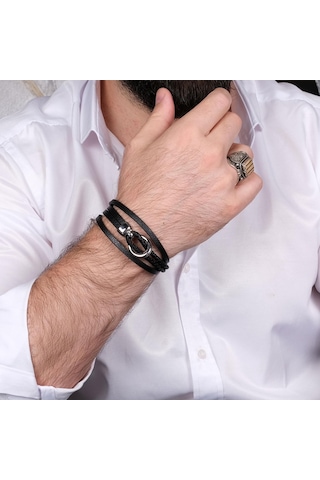 Tesbihcibaba Gemici Düğümü Premium Deri Çelik Erkek Bileklik