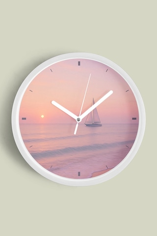 Soyut - Bohem - Doğa - Deniz Manzaralı Modern Duvar Saati - 35cm - Önü Camlı Beyaz Kasa-jh0821 Beyaz