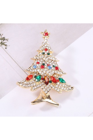 Mufunye Kırmızı Taşlı Noel Ağacı Desenli Yetenekli Broş - Kaliteli Alyaş材质 - Partiler Ve Hediyeler İçin Ideal Diğer