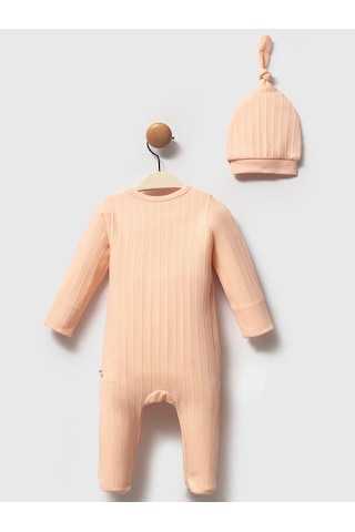 Moi Noi Baby Moi Noi 2li Şapkalı Fırfırlı Tulum - Pudra Somon