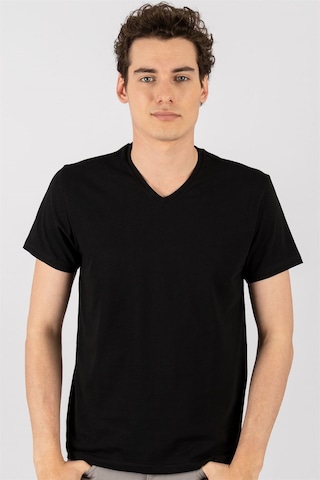 Tudors Slim Fit Dar Kesim V Yaka Düz Basıc Kısa Kol T-Shirt-16654 Siyah