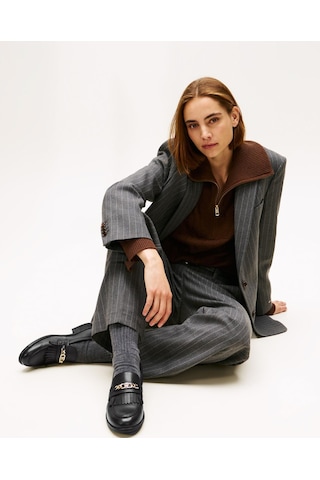 Th Chain Fringe Kadın Deri Siyah Loafer-9527 Siyah