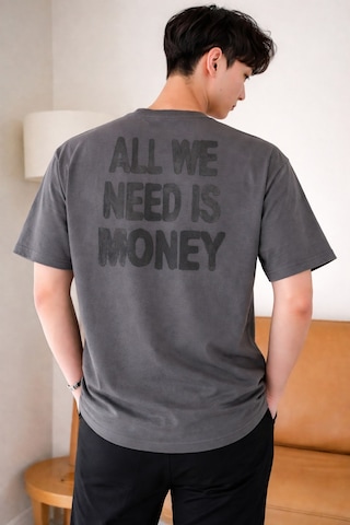 Tarz Cool Erkek Oversize Tişört Baskılı All We Need Is Money Yazılı Basic Streetwear T-shirt Gri