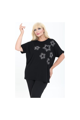 Yıldız Tasarım Taş Detaylı Bambu Yarasa Kol Bluz M-6xl Siyah