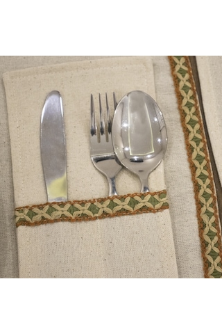 Dnc Home Tekstil Ndchome Keten 6lı Amerikan Servis Seti Kaşıklık Hediyeli 35 X 55 Krem