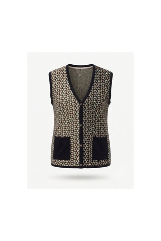 Onno Style Women Çelik Örgü Klasik Leopar Desen Triko Yelek Lacivert