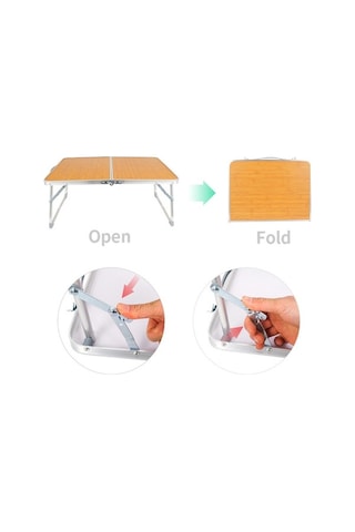 Prestigegoods Taşınabilir Kamp Piknik Masası Bambu Tahta + Alüminyum Katlanır Masa 61x40.5x27cm 001 Sarı