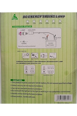 12 Volt Akü İle Yanan Yüksek Işıklı Maşalı Aydınlatma Sistemi Işıldak 3metre Boyunda Uzatma Kablolu