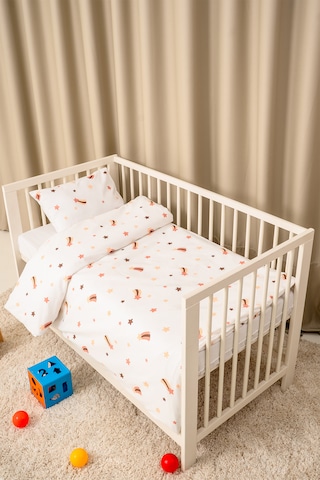 Bebek Nevresim Takımı Fermuarlı 95x145 CM Kahve Yıldız