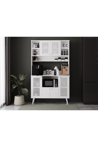 Kahve Köşesi 120 Cm %100 Mdf Panjur Kapak Çok Amaçlı Dolap Beyaz