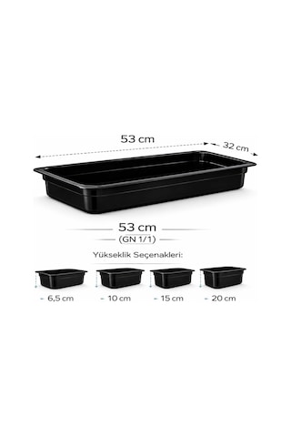 1/1 Gn Siyah Polikarbon Gastronom Küvet 53x32 Cm 6.5 Cm Derinlik