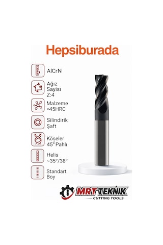 8 Mm 63 Boy Karbür Parmak Freze Chatter Free 4 Ağız Alcrn Kaplama Değişken Helis Pahlı Köşe Cnc Freze Ucu