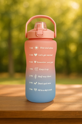 Motivasyonel Su Matarası Suluk 2 Litre Stıcker Ve Pipetli Su Matarası Pembe
