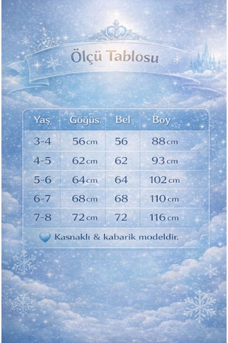 Butikhappykids Kız Çocuk Kostüm Mavi Elsa Frozen Düşük Omuz Detaylı Kasnaklı Kabarık Elsa Kostüm 3-8 Yaş Mavi