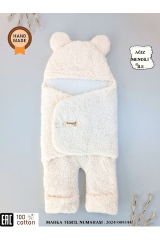 Bebek Dış Kundak Battaniyesi Welsoft Ekstra Uzun Kışlık Peluş Ayakları Açılabilen Uyku Tulumu 0-12ay Ekru