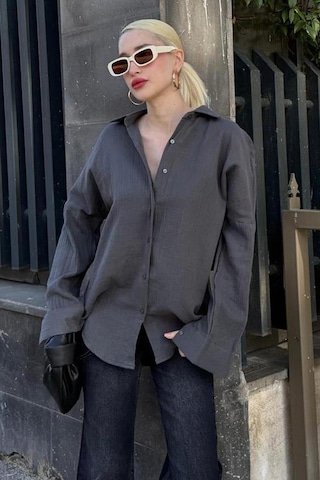 Madmext Antrasit Muslin Kumaş Basic Kadın Gömlek Mg1660 Antrasit