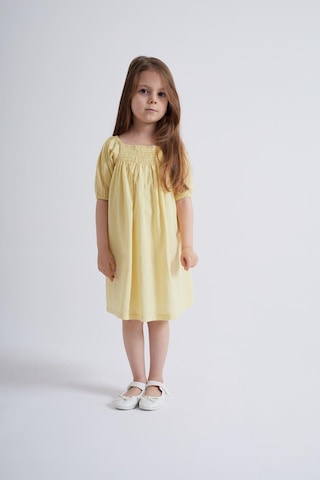 Oliventhekid Sarı Sıra Lastikli Kız Çocuk Elbise Sarı Sarı