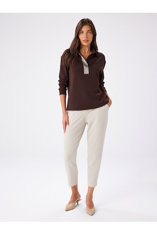 Faik Sönmez Taş Detaylı Polo Yaka Sweatshirt W27swt002 Uw27swt00230 Kahve