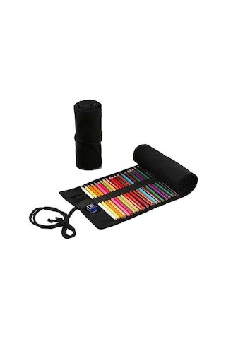 Willowhaven 2 Adet Saf Siyah Tuval Rulo Kalem Çantası, 36 Delik, Büyük Kapasiteli, Kroki Renkli, Erkek/kız Çok Renkli