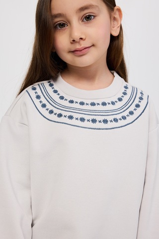 Panço Kız Çocuk Nakışlı Gri Sweatshirt