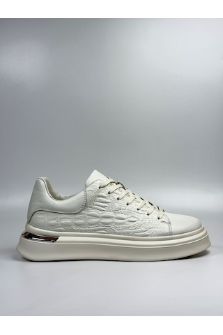 Daytex Hakiki Deri Kroko Baskılı Eva Taban Premium Erkek Sneaker Beyaz