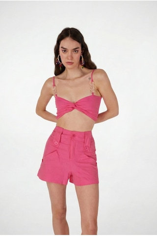 Holly Lolly Koton Kumaş Astarlı Mini Rise Şort Pembe