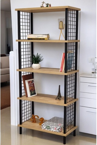 Kitap Yuvası 5 Raflı Geniş Kitaplık Ayakkabılık Banyo Düzenleyici Klasörlük Dekoratif Mutfak Rafı Safir Meşe