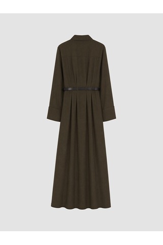 Lcw Modest Haki Beli Kemerli Pileli Gömlek Elbise