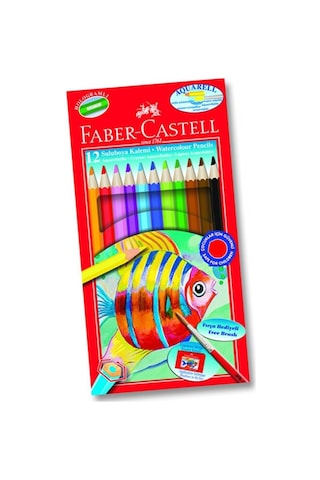 Aquarel Suluboya Kalemi 12 Renk Karton Kutu 1 Paket Faber Sulu Boya Kalemi 12 Li Fırça Hediyeli