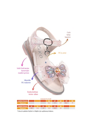 Kiko Kids Pige Fiyonklu Kız Çocuk Sandalet Ayakkabı Pudra Pudra
