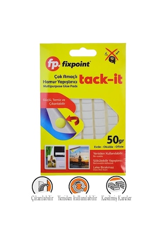 Hamur Yapıştırıcı Tack-it 50gr 1 Paket Fixpoint 65 Parça Macun Sakız Yapıştırıcı Takıt Çerçeve Afiş Duvar İz Bırakmaz