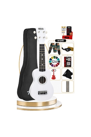 Midex Ukx-901wh Beyaz Soprano Ukulele Askı Çanta Metod Pena