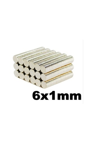 100 Adet Çap 6Mm X Kalınlık 1Mm Yuvarlak Güçlü Neodyum Mıknatıs N11.2449