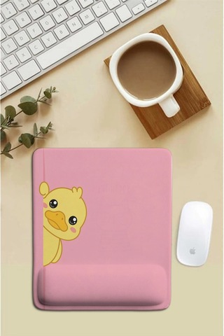 Sonictouch Pembe Bilek Destekli Sevimli Ördek Dikdörtgen Pürüzsüz Yüzey Ergonomik Mouse Pad 18x22cm Mousepad