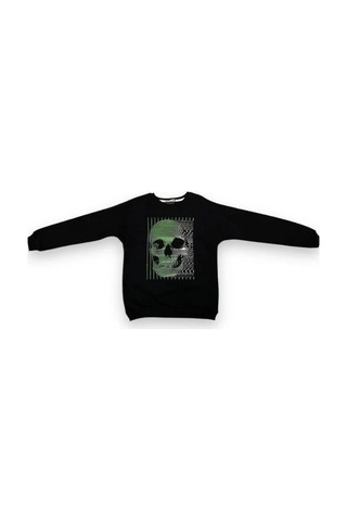 Cantoy Erkek Çocuk Önü Baskılı İçi Şardonlu Sweatshirt-15199 Siyah