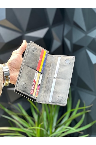 Velse Telefon Bölmeli Unisex Hakiki Deri Telefon Hazneli Uzun Cüzdan Mıknatıslı Ve El Bantlı Cüzdan.macona Antrasit